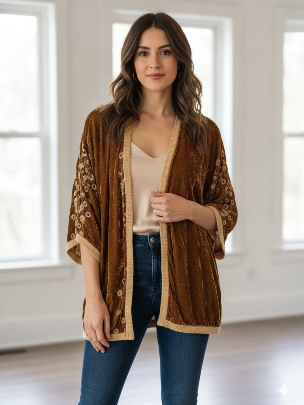 Johnny Was Golden Brown Velvet Embroidered Jacket